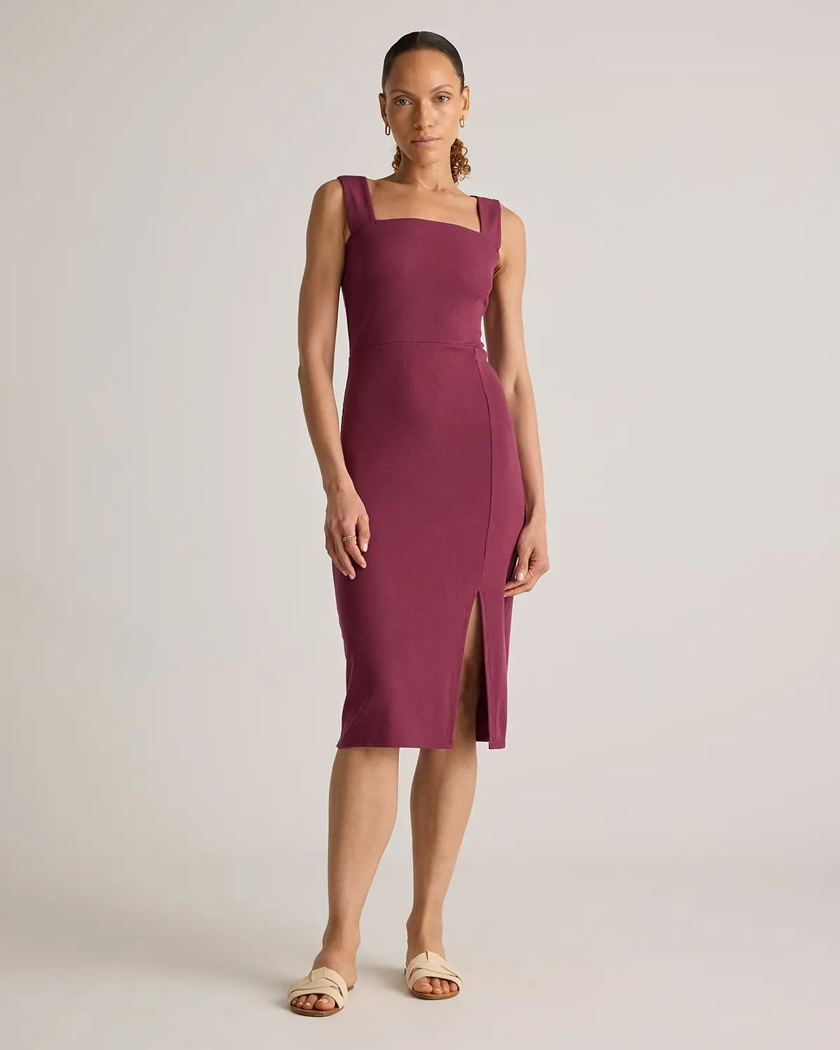 Tencel Rib Knit Sleeveless Square Neck Midi Dress | Quince