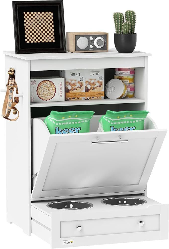 PawHut Dog Feeding Station with Raised Bowls & Storage Cabinet, Pet Feeder Cabinet Container with... | Amazon (US)