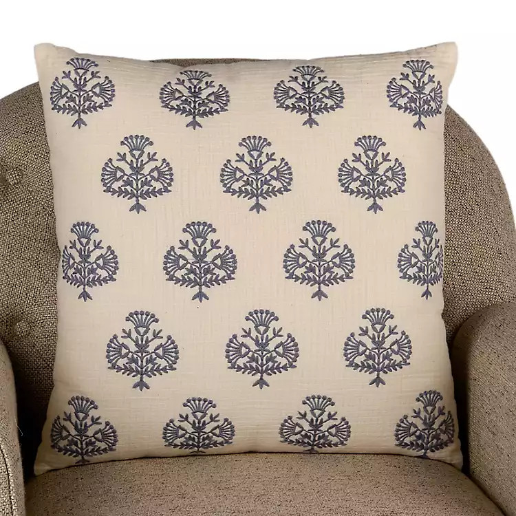 Ivory Embroidered Floral Pillow | Kirklands