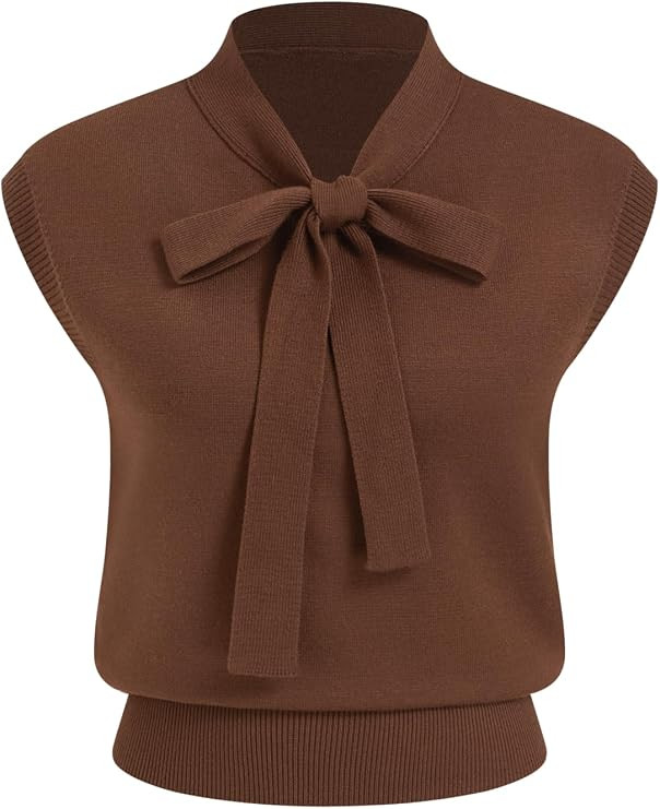 CIDER Sweater Vest Women Bow Tie Cap Sleeve Cropped Sweaters | Amazon (US)