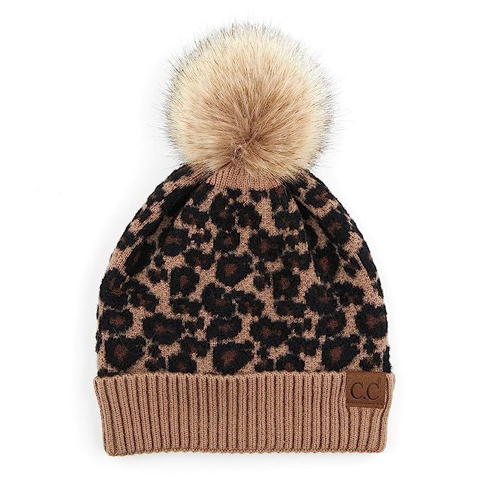 ScarvesMe Women's Leopard Animal Print Warm Winter Beanie Hat with Pom | Amazon (US)