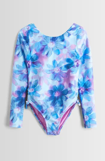 Zella Girl Kids' Twist Back Long Sleeve One-Piece Rashguard Swimsuit | Nordstrom | Nordstrom