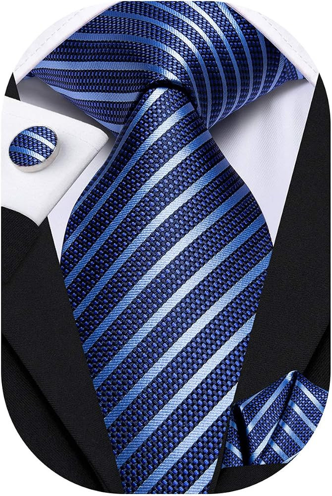 Hi-Tie Men Ties Sets Silk Stripe Paisley Necktie Pocket Square Cufflinks for Business Wedding | Amazon (US)