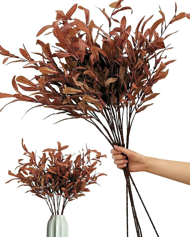 SNAIL GARDEN 5Pcs Fall Artificial Olive Leaves, 37" Long Stems Silk Greenery Autumn Eucalyptus Le... | Amazon (US)