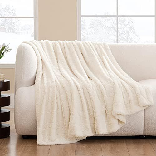 HBlife Luxury Soft Faux Fur Throw Blanket for Couch 50X65 Inches, Elegant Fuzzy Plush Fluffy Cozy Bl | Amazon (US)