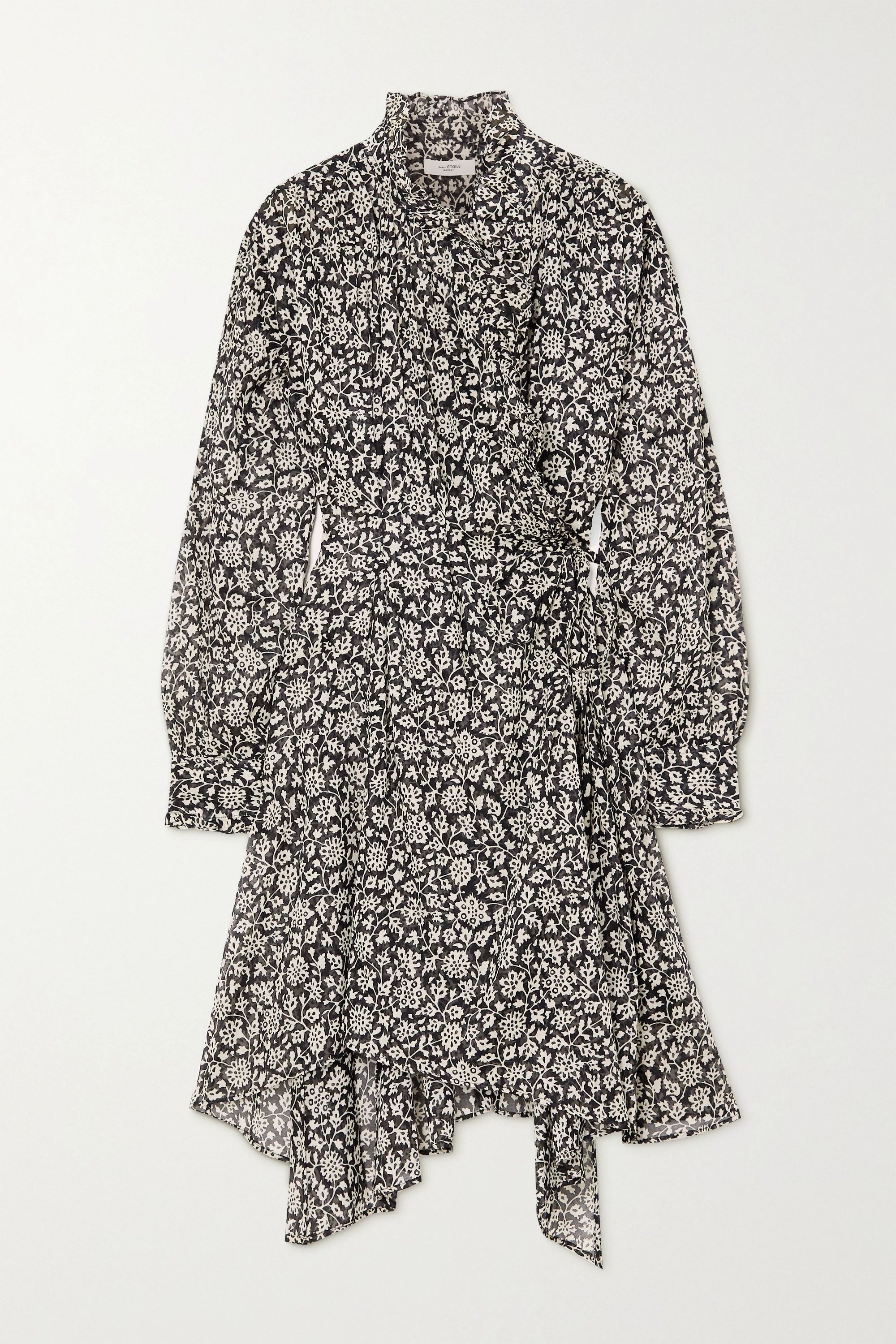 Black Pamela ruffled floral-print cotton-voile wrap dress | Isabel Marant Étoile | NET-A-PORTER | NET-A-PORTER (UK & EU)