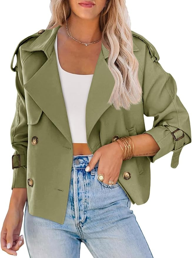 Saodimallsu Women Crop Double Breasted Trench Coat Raglan Sleeve Work Office Cropped Jacket With ... | Amazon (US)
