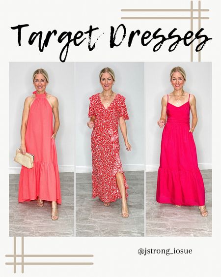 New Dresses from Target! High low halter dress has pockets and a low back. Red floral dress has a side zipper, front slit and ruffle detailing. Maxi sundress is lined, has pockets, adjustable straps and is lightweight. 

#LTKfindsunder50 #LTKsalealert
