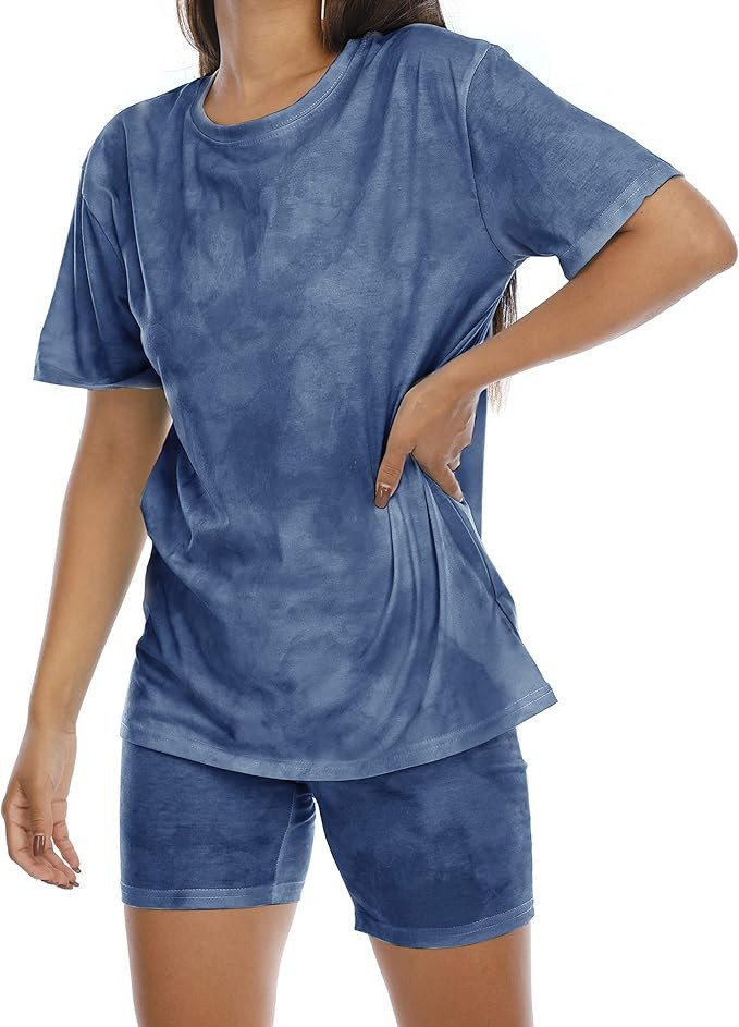 Women's Tie-Dye Set Two-Piece Outfits Summer - Casual Two Piece Short Set Short Sleeve T Shirts | Amazon (US)