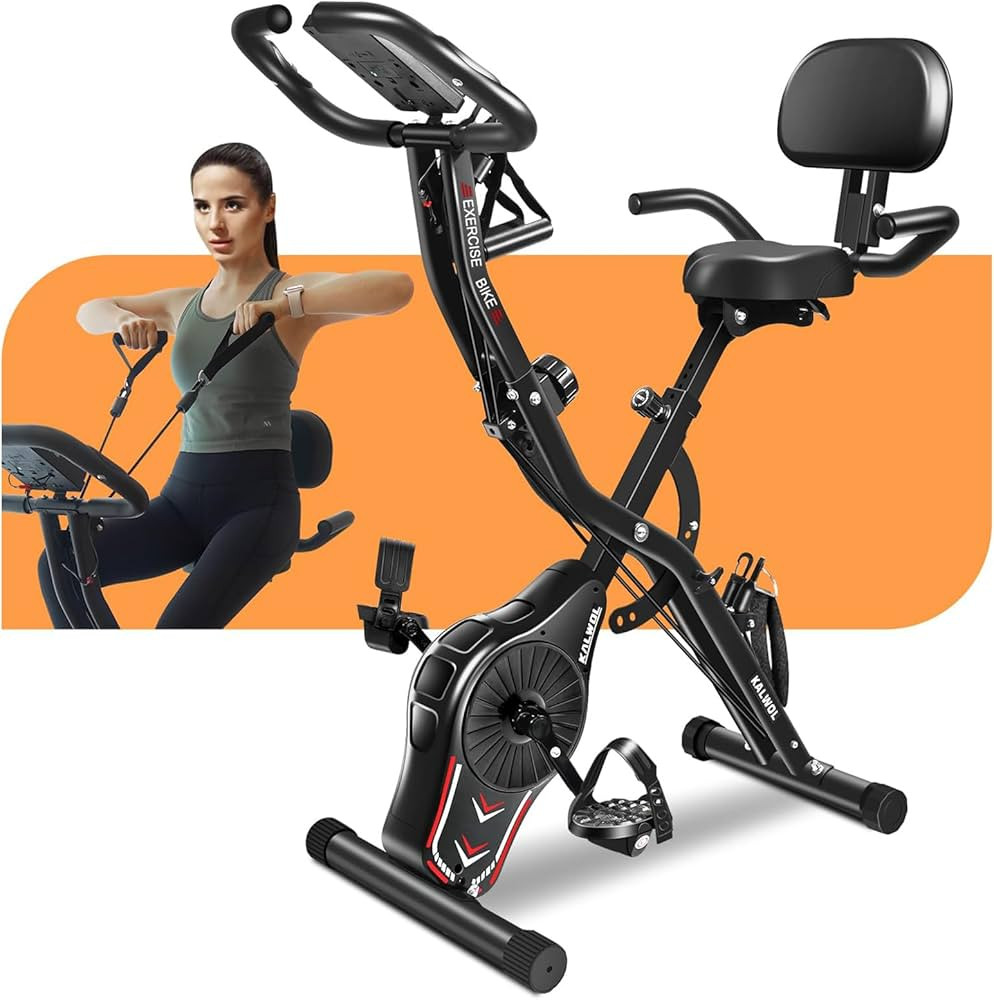 Folding Exercise Bike, 5-in-1 Foldable Stationary Bike Upgraded 16-level Magnetic Resistance 10DB... | Amazon (US)