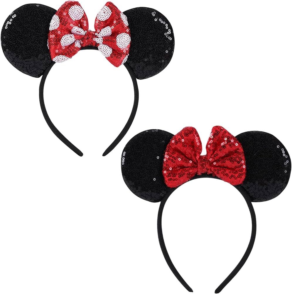 ZYTJ 2 Pcs Mouse Ears Headbands,Shiny Bows Mouse Ears Headbands for Birthday Parties, Themed Even... | Amazon (US)