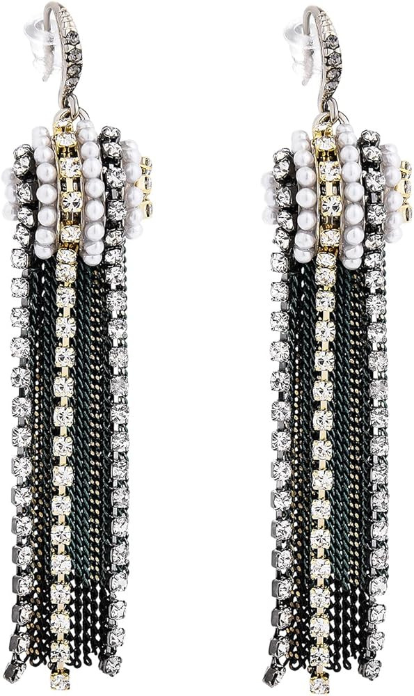 UTTMO Fringe Chandelier Drop Dangle Earrings For Women, Boho Long Handmade Bohemian CZ Crystal Rh... | Amazon (US)