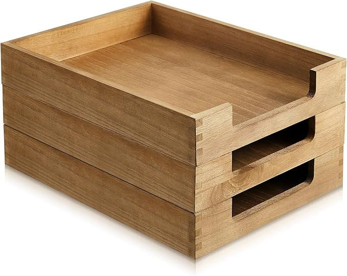 Fulmoon 3 Pcs Stackable Wood Letter Tray A4 Size Desk Tray Organizer Wooden Office Documents Tray... | Amazon (US)