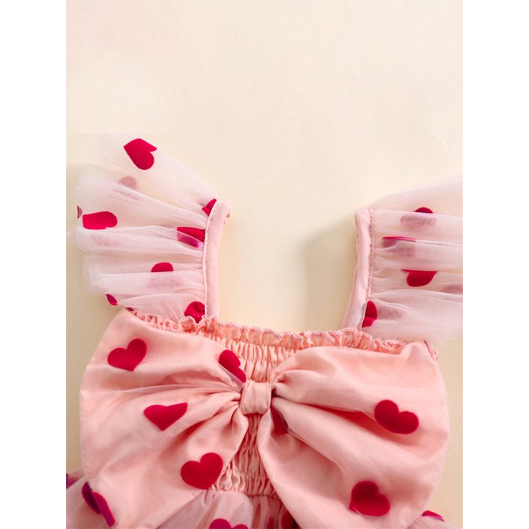 pengnight Toddler Girls Tulle Dress Heart 3D Bow Flutter Sleeve A-Line Spring Valentine's Day Dre... | Walmart (US)