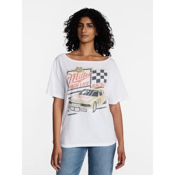 Miller High Life Women's Off the Shoulder Graphic Tee, Sizes XXS-XXL | Walmart (US)