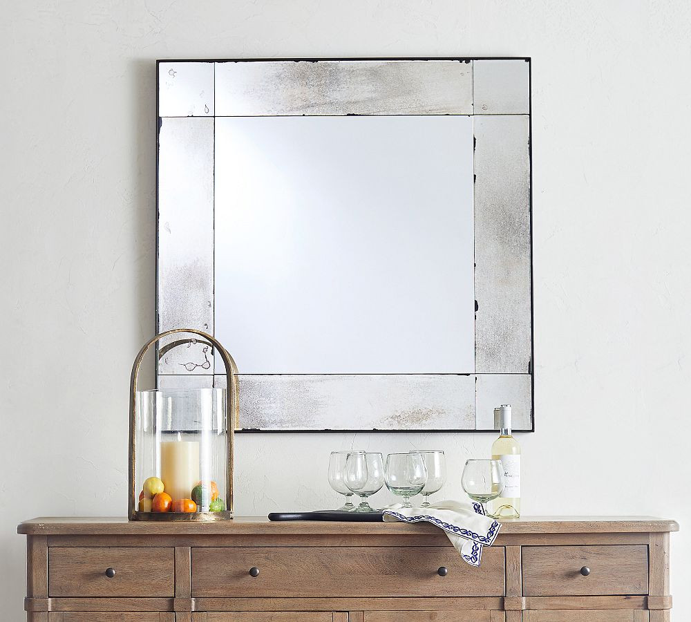 Tribeca Antiqued Glass Square Wall Mirror 40" x 40" | Pottery Barn (US)
