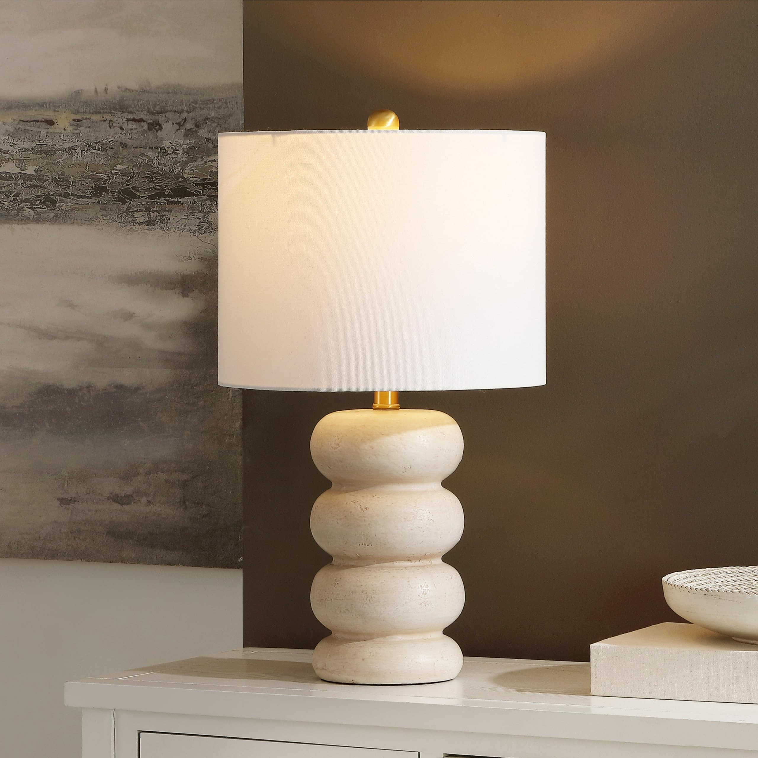 SAFAVIEH Lighting Collection Coco Cream/Brass Gold 22-inch Stacked Table Lamp for Bedroom, Living... | Amazon (US)