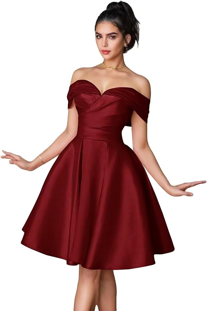A-line Off Shoulder Short Satin Homecoming Cocktail Dress for Women, Formal Evening Party Dress | Amazon (US)