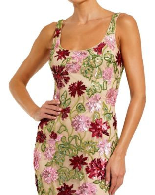 Women's Floral Beaded Mesh Scoop Neck Fitted Midi Dress | Macy's