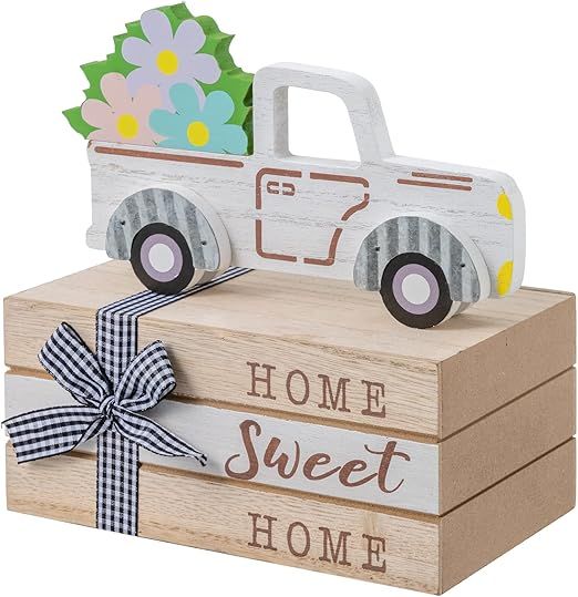 DECSPAS Spring Decor, Wood White Car and Book Blocks Spring Decorations for Home, Spring Flowers ... | Amazon (US)