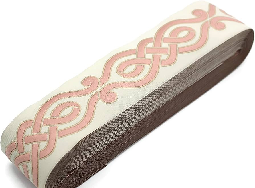 16 Yards Length 2.67" Width Beige and Pink Ribbon Trim Jacquard Trims for Your Drapes Curtains Dr... | Amazon (US)