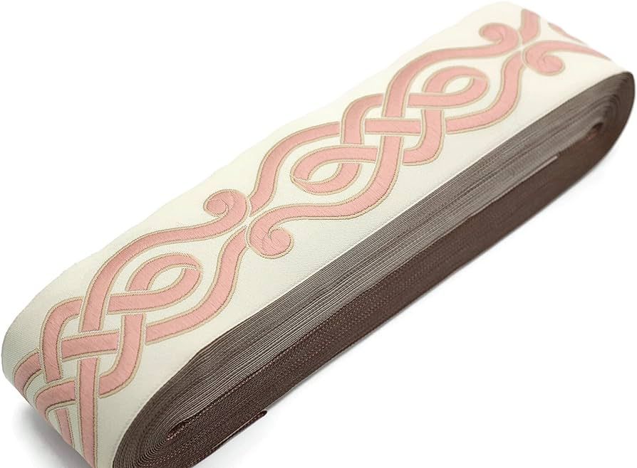 16 Yards Length 2.67" Width Beige and Pink Ribbon Trim Jacquard Trims for Your Drapes Curtains Dr... | Amazon (US)