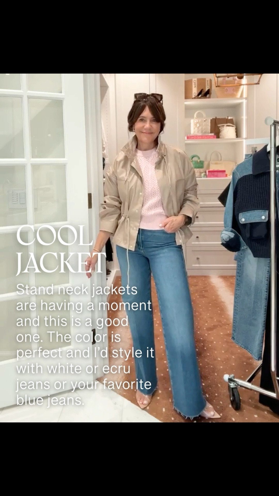 Stand collar jackets are having a moment! Love this one because you can dress it up or down!