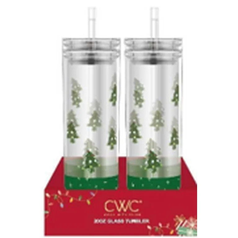 Cook With Color 2-Pack 20oz Glass Holiday Water Bottle with Lid & Straw, Christmas Tree | Walmart (US)