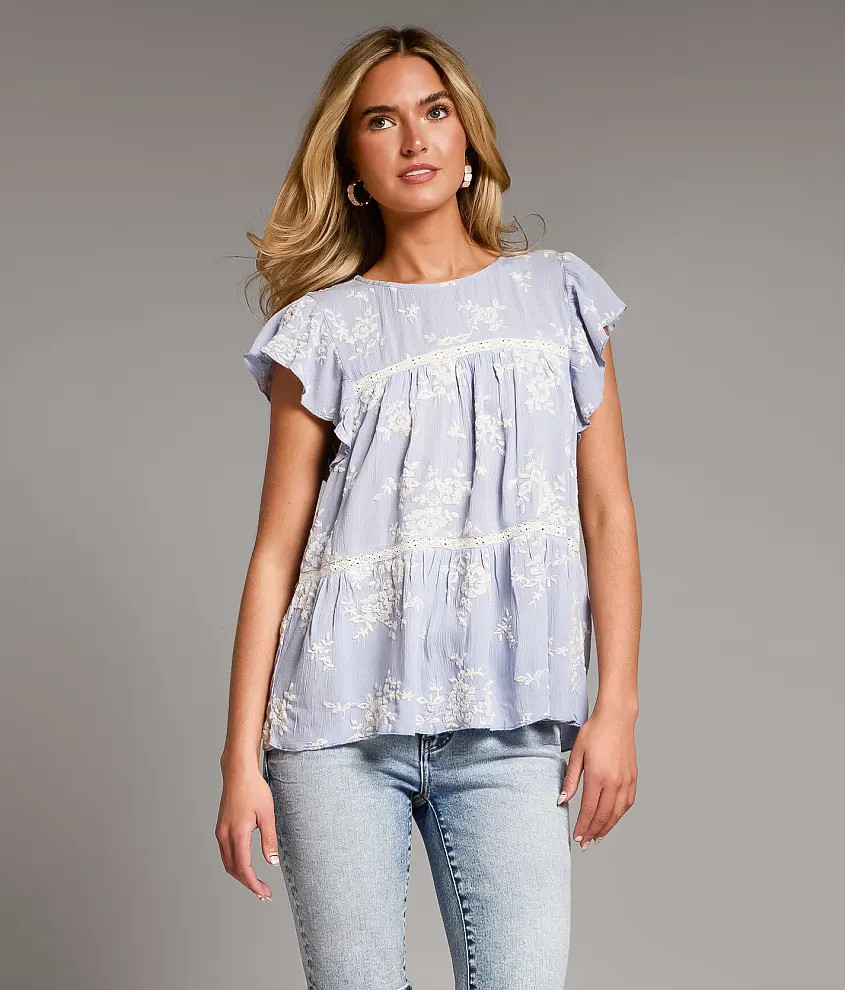 Embroidered Ruffle Top | Buckle