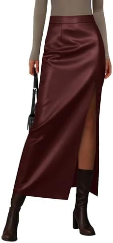 PRETTYGARDEN Womens Faux Leather Skirts 2026 Fall Fashion Bodycon High Waisted Slit Work Office W... | Amazon (US)