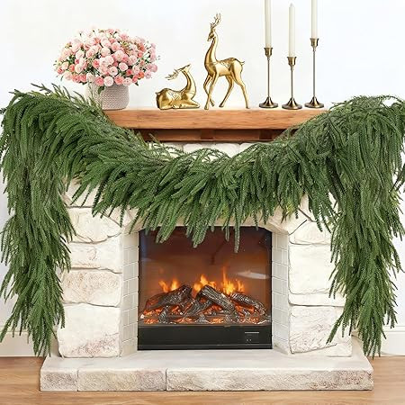 2 Pcs 9 Ft Artificial Norfolk Pine Garlands, Realistic Christmas Pine Garland Faux Winter Greener... | Amazon (US)