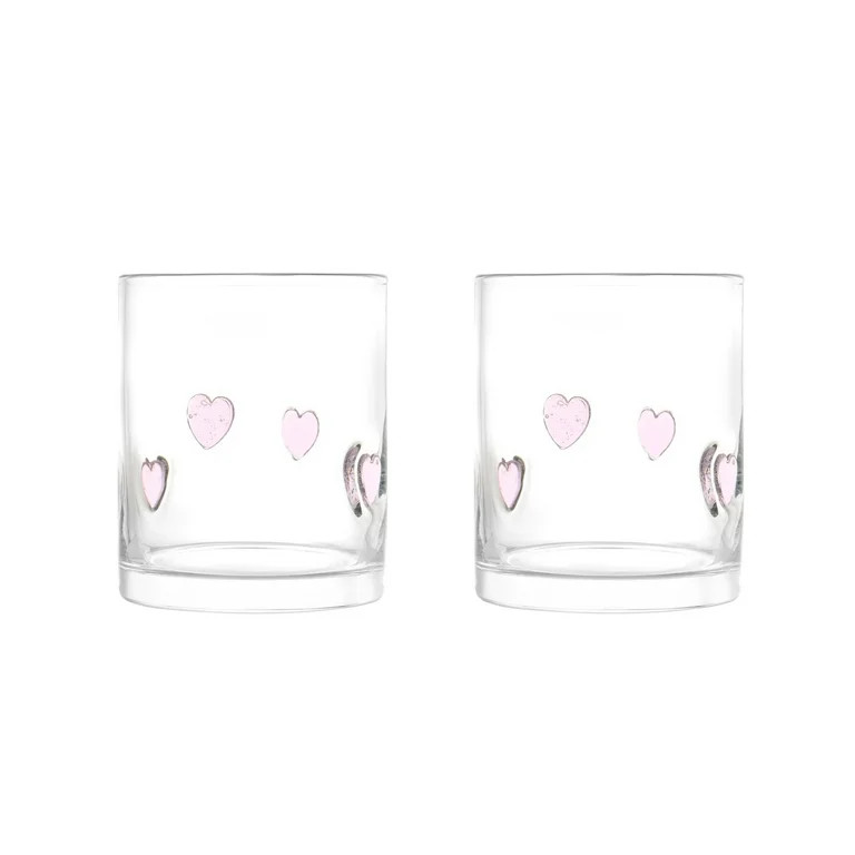 Thyme & Table 12 fl oz Valentine's Day Pink Hearts Charm Drinking Glasses, Set of 2 | Walmart (US)