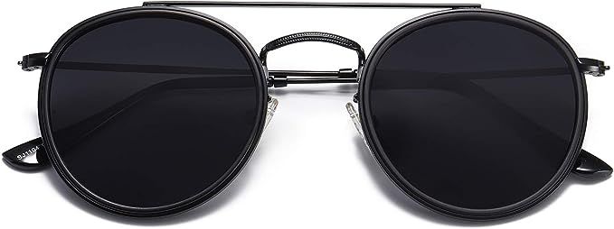 SOJOS Small Round Polarized Sunglasses Double Bridge Frame Mirrored Lens SUNSET | Amazon (US)