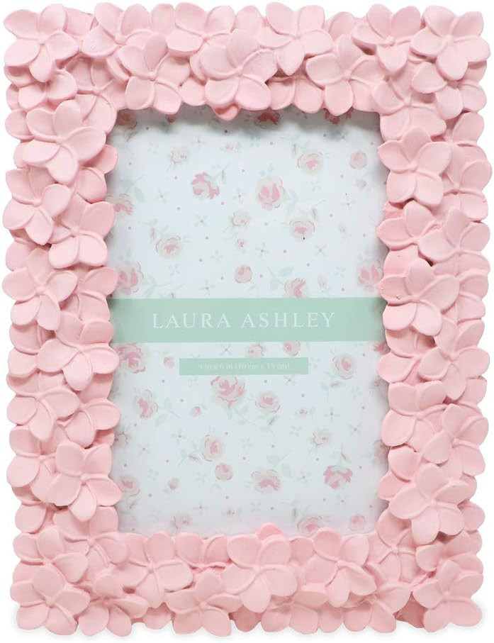 Laura Ashley 4x6 Pink Flower Textured Hand-Crafted Resin Picture Frame with Easel & Hook for Tabl... | Amazon (US)