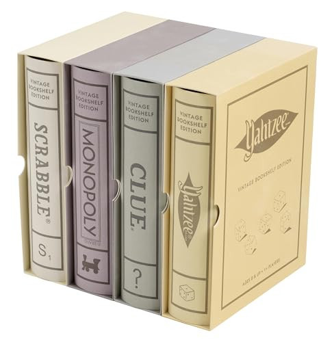 WS Game Company Scrabble, Monopoly, Clue, and Yahtzee Vintage Board Game Bookshelf Collection | Amazon (US)