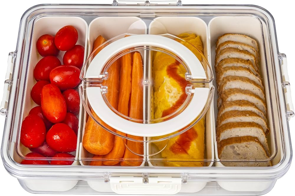Bandesun Divided Serving Tray with Lid and Handle - Snackle Box Charcuterie Container for Portabl... | Amazon (US)