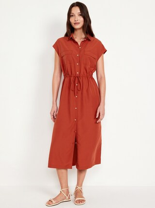 Waist-Defined Utility Midi Shirt Dress | Old Navy (US)