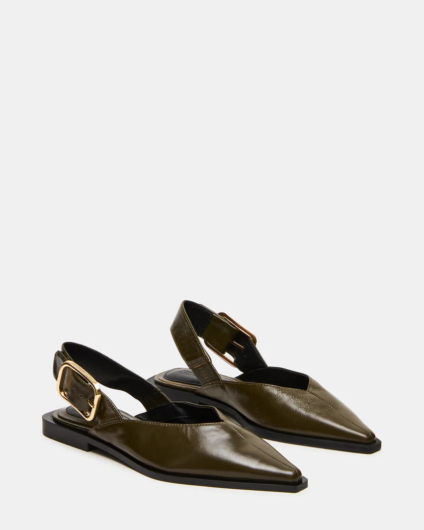 SHAY Olive Leather Pointed-Toe Slingback Ballet Women's Flat | Steve Madden (US)