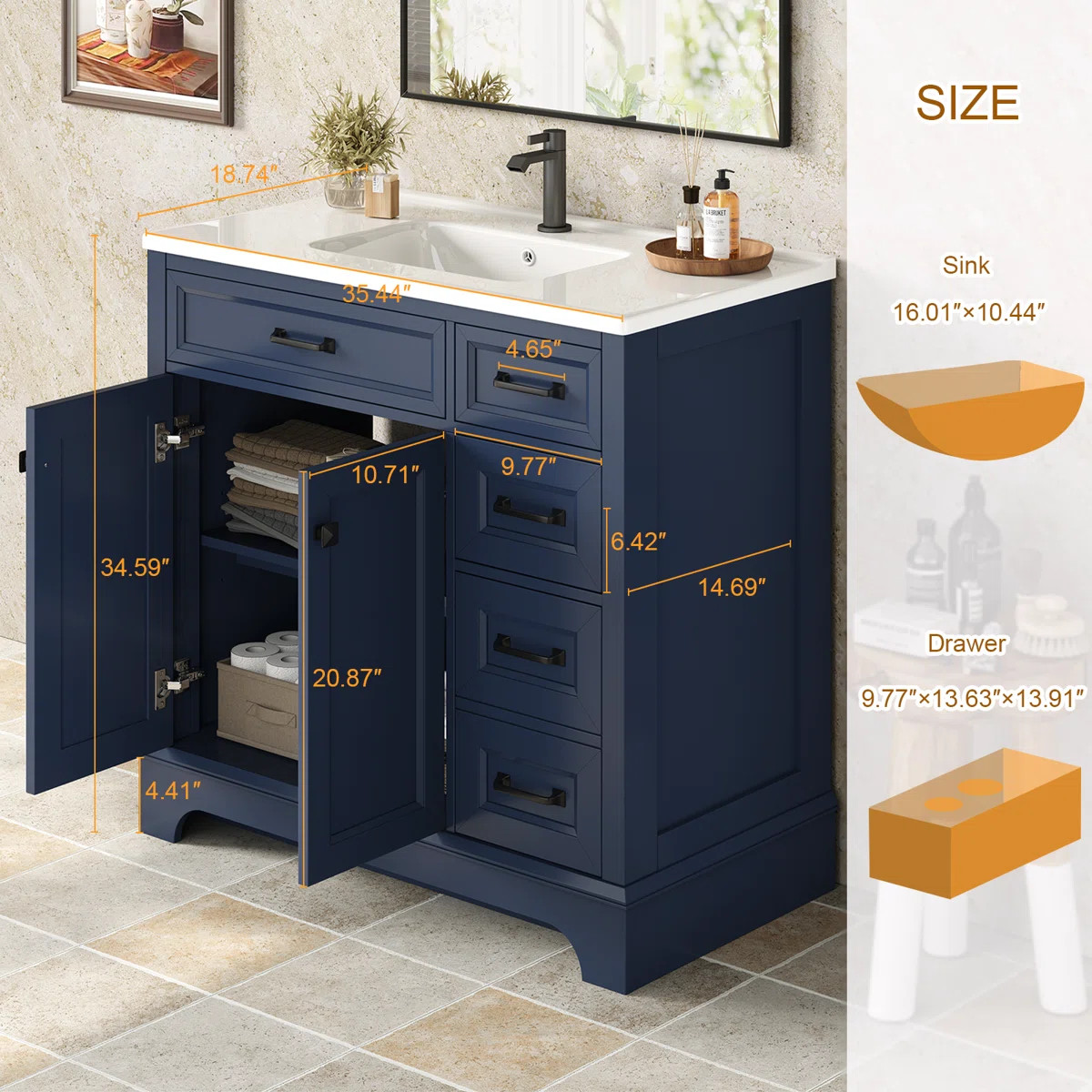 36" Single Bathroom Vanity With Sink Top, Double-Door Storage Cabinet, 2 Deep Drawers, And Hair D... | Wayfair North America