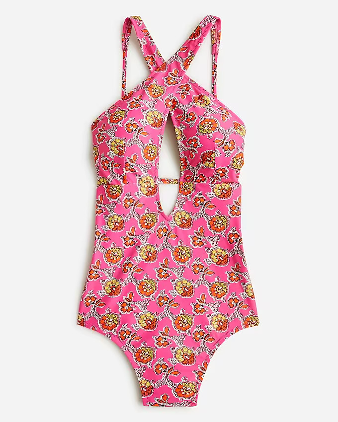 Halter-neck cutout one-piece swimsuit in Ratti® pink blooms print | J. Crew US