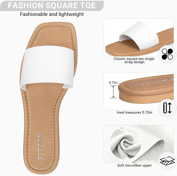 FITORY Women's Slide Sandals Fashion Square Open Toe with Cushioned Footbed Slippers for Beach Si... | Amazon (US)