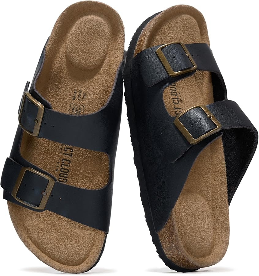 Project Cloud 100% Genuine Leather Flat Sandals For Women 2026 Cork Footbed Womens Sandals with M... | Amazon (US)