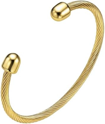 Dainty Stainless Steel Twisted Cable Wire Open Cuff Bracelet for Women Men | Amazon (US)
