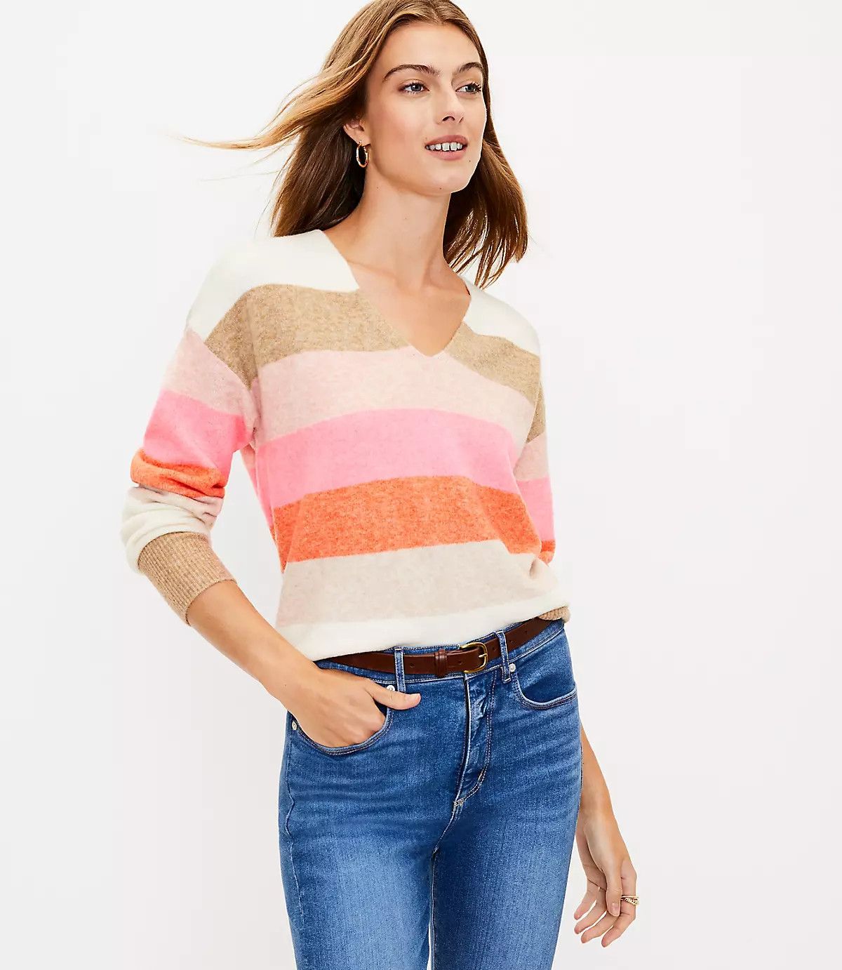 Striped Relaxed V-Neck Sweater | LOFT | LOFT