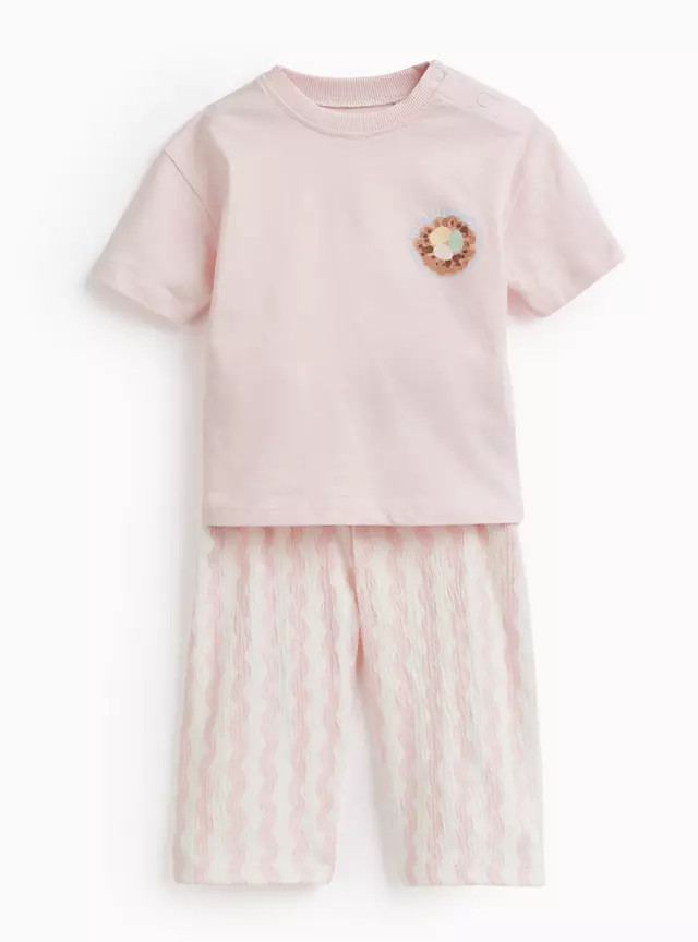Easter Pink Tee & Wiggle Stripe Trouser Set 3-6 months | Tu Clothing