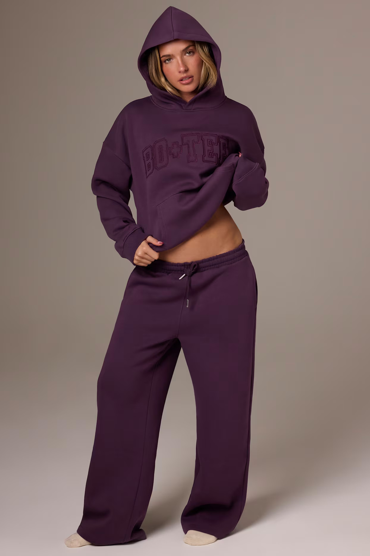 Brushed Jersey Wide-Leg Joggers in Plum | Oh Polly