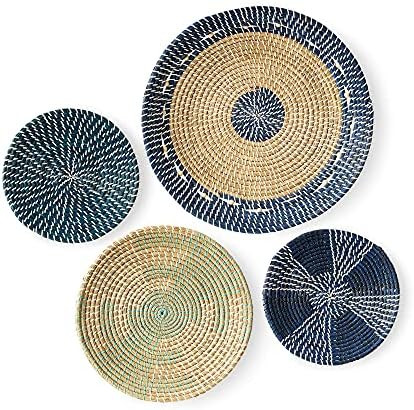 Artera Wicker Wall Basket Decor - Set of 4 Oversized, Hanging Natural Woven Seagrass Flat Baskets, R | Amazon (US)