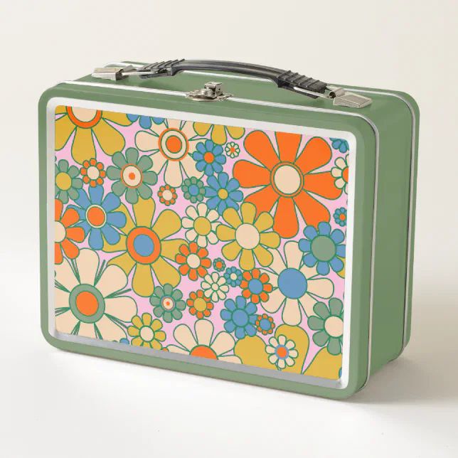 Retro Garden Groovy Floral 60s 70s Pattern Metal Lunch Box | Zazzle | Zazzle