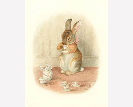 Click for more info about Beatrix Potter art print, A Rabbit's Tea Party, Storybook illustration, Bunny nursery art, Vintag...