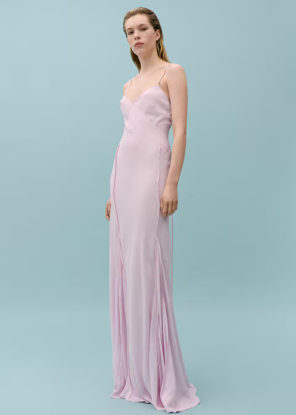 Godets dress with decorative stitching -  Women | Mango United Kingdom | MANGO (UK)